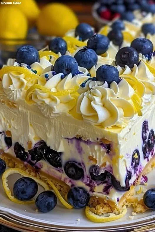 No Bake No Suger Lemon Dazzling Blueberry Cream Cake